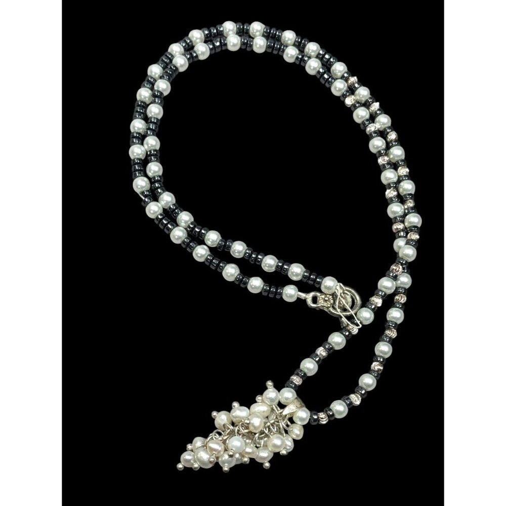 Handmade Whimsical Pearl And Glass Beaded Cluster Pendant Necklace